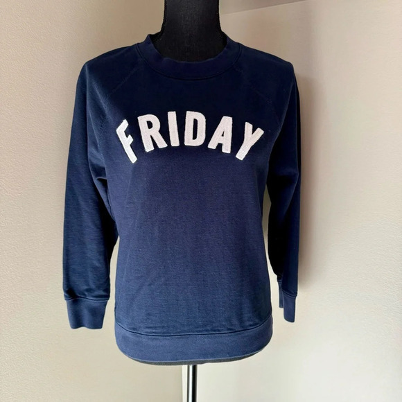 J Crew Mercantile Friday navy crewneck sweatshirt women’s size Small 100% cotton - Picture 1 of 5